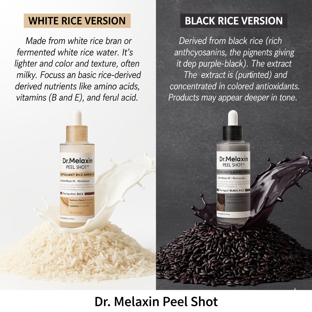 Dr. Melaxin Peel Shot with white rice and black rice on a gray background